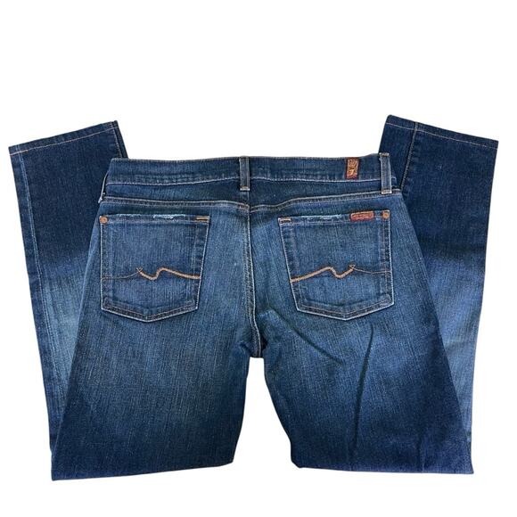 7 For All Mankind Roxanne Mid Rise Slim Leg Ankle Jean Dark Rinse Blue Size 30 - Picture 4 of 7